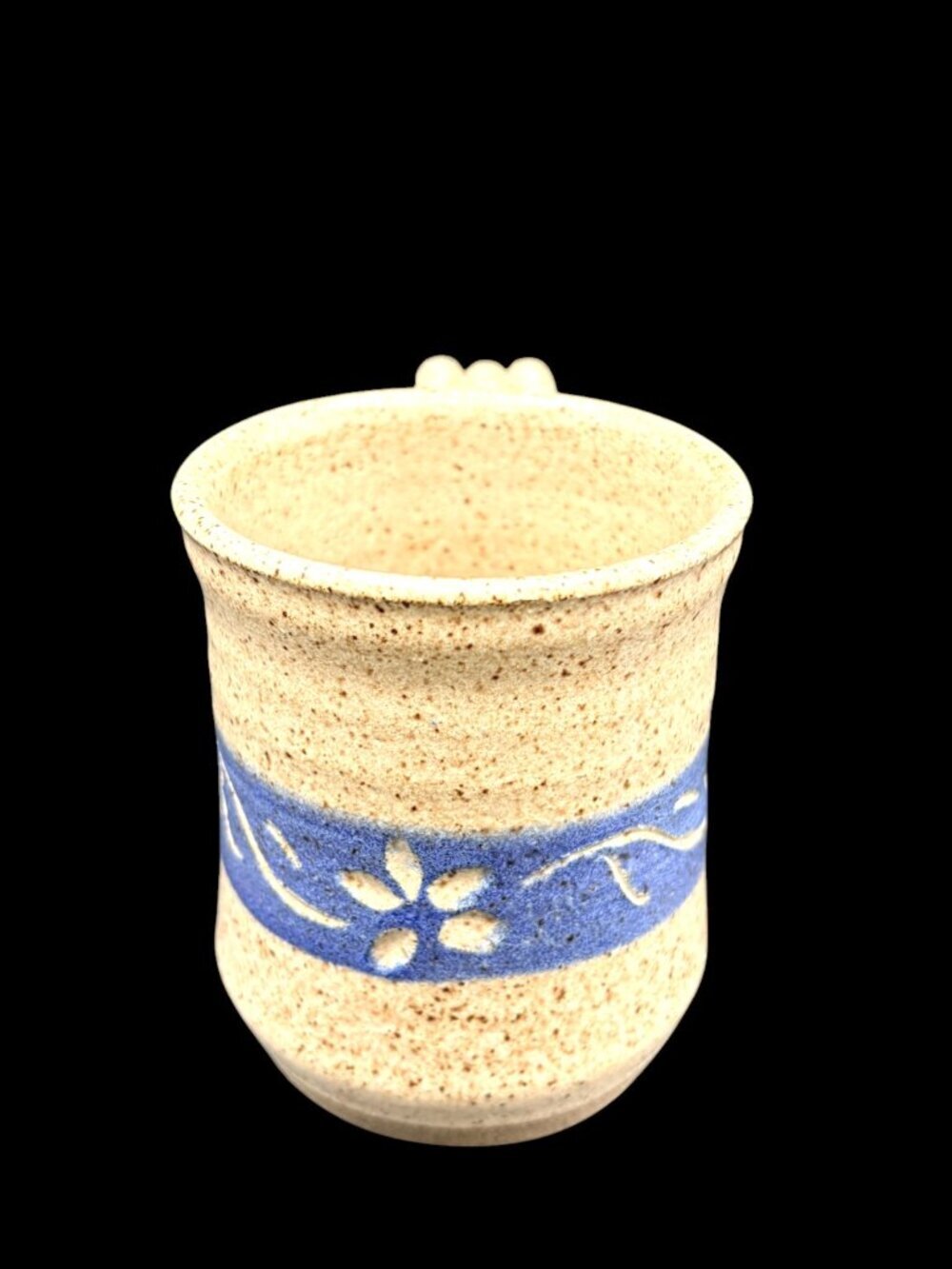 Signed Handmade Studio Pottery Mug Blue Floral Stoneware Artisan Coffee Cup 4" - Picture 4 of 10